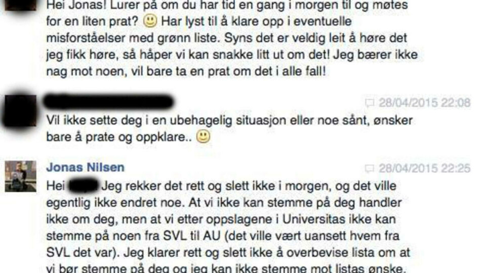Skjermdump: Det er denne skjermdumpen fra Facebook som kritikerne mener er bevis for at Jonas Nilsen lyger.