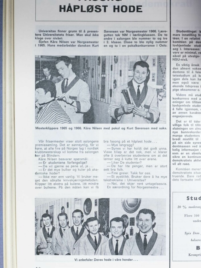 Medievant: Universitas besøkte også Kåre A. Nilsens frisørsalong på Blindern i 1967.