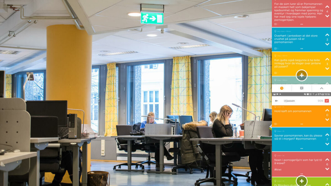 Pult på lesesalen: Intetanende studenter blir ved Det juridiske fakultet offer for «pornomannen». Pult på lesesalen: Intetanende studenter blir ved Det juridiske fakultet offer for «pornomannen».