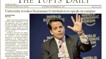 Faksimile: Forsiden av Tufts Daily, tirsdag 28. november 2017. Faksimile: Forsiden av Tufts Daily, tirsdag 28. november 2017.