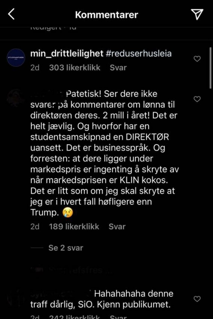 Kommentarfelt: SiOs video falt ikke i smak hos studentene. Kommentarfelt: SiOs video falt ikke i smak hos studentene.
