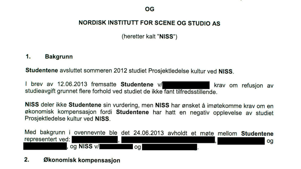 Kontrakten: Her er kontrakten i sin helhet. Av respekt for de involvertes anonymitet, er navnene sladdet.