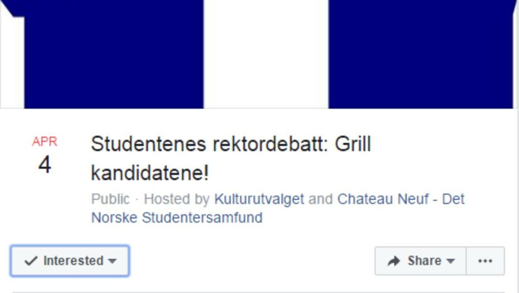 Studentenes rektordebatt?: Eller studentpolitikernes? Foto: Skjermdump Studentenes rektordebatt?: Eller studentpolitikernes? Foto: Skjermdump