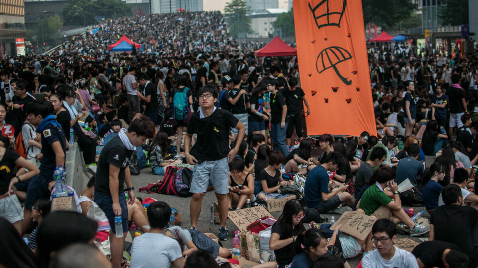 Okkuperte gatene: Motorveien gjennom Hongkong var okkupert av demonstranter store deler av høsten 2014. Dette er i området Admiralty, der gatene i stor grad var fylt med studenter.