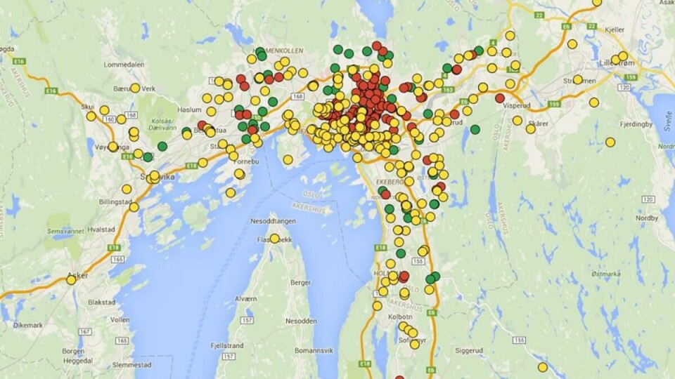 Dumpster-map: In the secret group for \«dumpster divers\» in Oslo there is a list of the best places to gather food from the garbage. Photo: Screen shot, Facebook