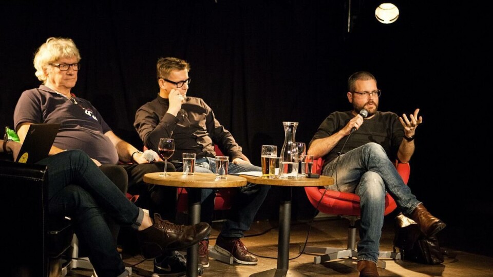 – Animert barneporno er ikke overgrep mot noe annet enn folks moralfølelse, sa blogger Gunnar Tjomlid (til høyre) under debatten, som ble arrangert av Samfunnsvitenskapelig fakultetsforening ved UiO forrige uke.
