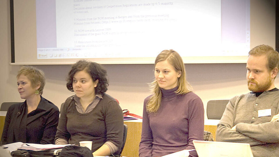 NORDISK NETTVERKSBYGGING: Nordisk organisatorisk møte vart i helga arrangert på Island. Frå Noreg møtte (frå venstre) Jeanine Bruun (StL), Ina Tandeberg (StL), Marte Sendstad (NSU) og Even O. Sørland (NSU).