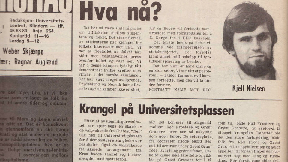 MOMSKAMP: Universitas nr. 4 1970. – Det er klart at de forslag som beregningsutvalget nå har kommet med kan splitte studentene, om vi ikke ettertrykkelig står fast på kravene om 110 kroner i stipend og 150 kr økte lån pr. måned, sa formann i Norsk Studentunion Ole-Erik Yrvin i 1970.