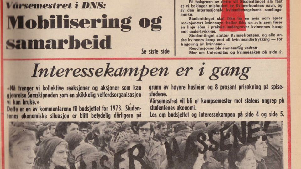 MOMSKAMP: Universitas nr. 4 1970. – Det er klart at de forslag som beregningsutvalget nå har kommet med kan splitte studentene, om vi ikke ettertrykkelig står fast på kravene om 110 kroner i stipend og 150 kr økte lån pr. måned, sa formann i Norsk Studentunion Ole-Erik Yrvin i 1970.