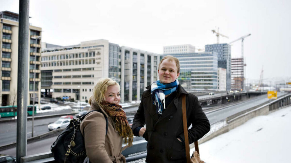 ØYNER MULIGHETER: Mari Berdal Djupvik, leder i Velferdstinget og Fredrik Refsnes, styreleder i Studentskipnaden i Oslo, øyner muligheten for studentboliger i Bjørvika.