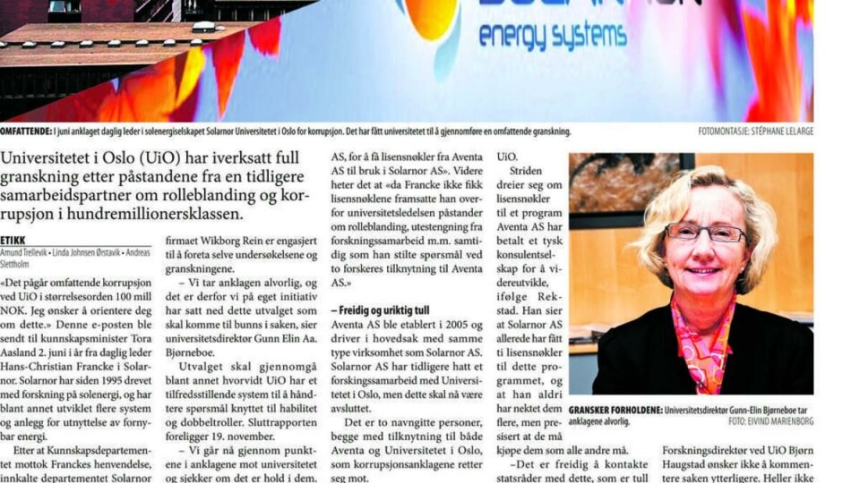 UNIVERSITAS 11. november, 2009: Universitetet ble tidligere i høst anklaget for korrupsjon i hundremillonersklassen, men er i en ny rapport fullstendig renvasket.