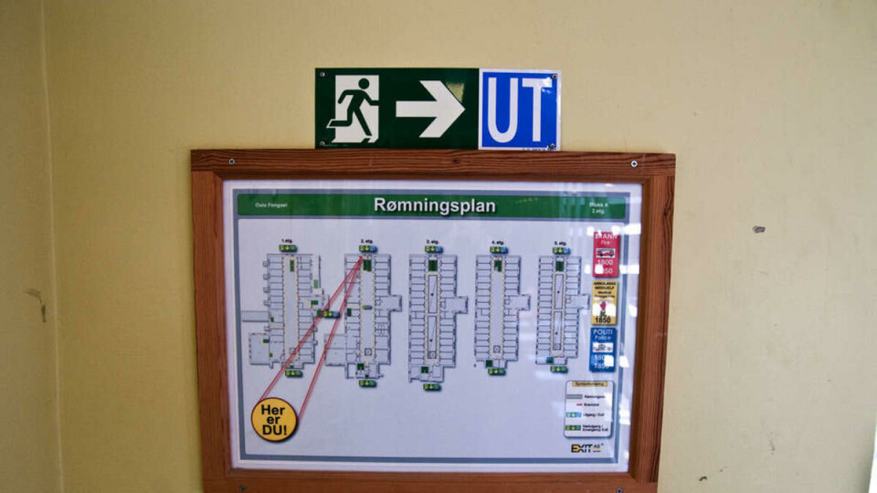 RØMNINGSPLAN: Det er rom for humor også i fengsel. Rømningsplan er viktig.