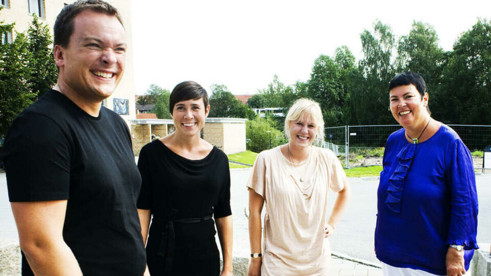 INGEN HØYDESKREKK: Øyving Gjengaar (SiO), Ine Marie Eriksen Søreide (H), Jenny Nygaard (Velferdstinget) og byråd Merete Agerbak-Jensen (H) er godt fornøyde med forslaget om seks etasjer på Vestgrensa.