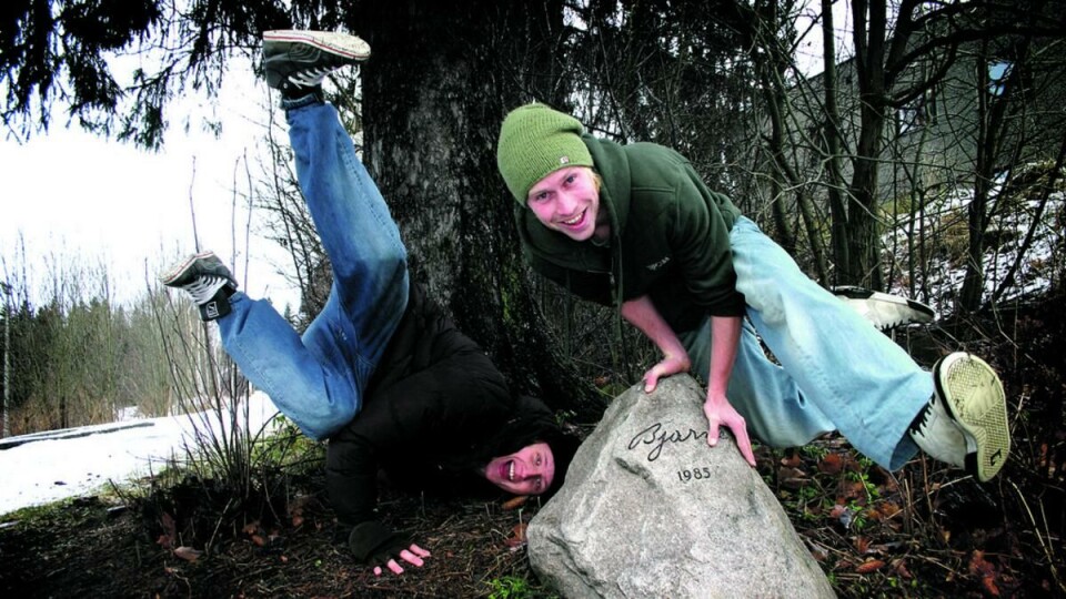 OVER STOKK OG STEIN: Henning Fredriksen og Morten Corneliussen Rustad har naturen som studieobjekt og lekeplass. Foto: Torunn Gjerustad, Norges idrettshøgskole
