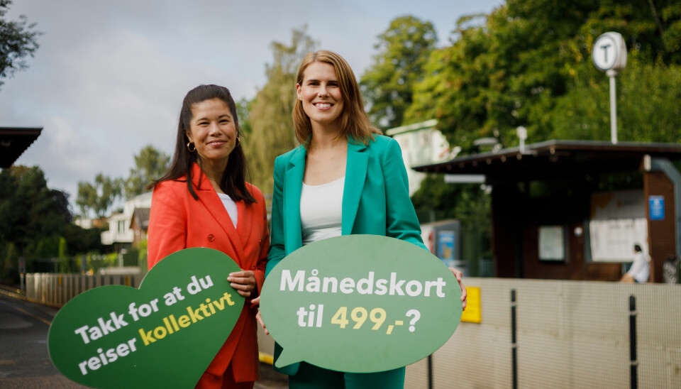 Blindern, Oslo: Lan Marie Berg og Sirin Stav fra MDG holder aksjon hvor de reklamerer for deres kampanje.