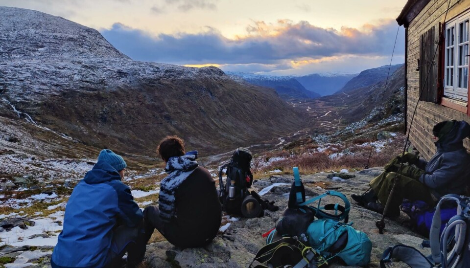 Students enjoying the view from the cabin.