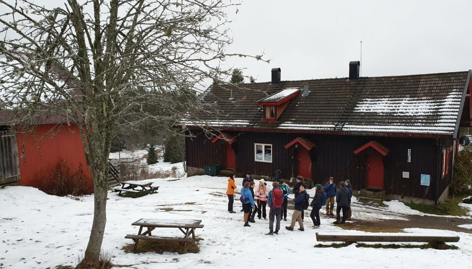 A group of students on a winter cabin trip.