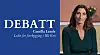 Debattgrafikk med portrett av en kvinne og teksten «DEBATT» på blå bakgrunn.